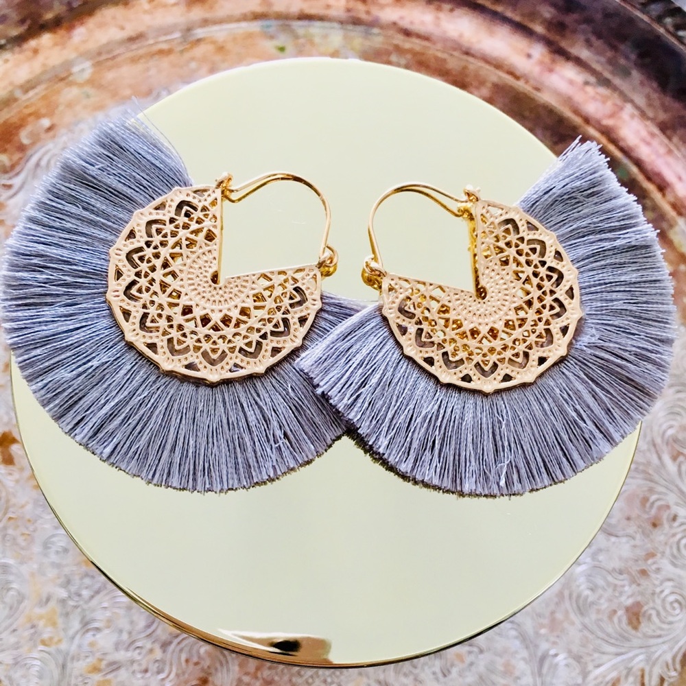 NEW Bohemian Fan Shaped Tassel Earrings Handmade